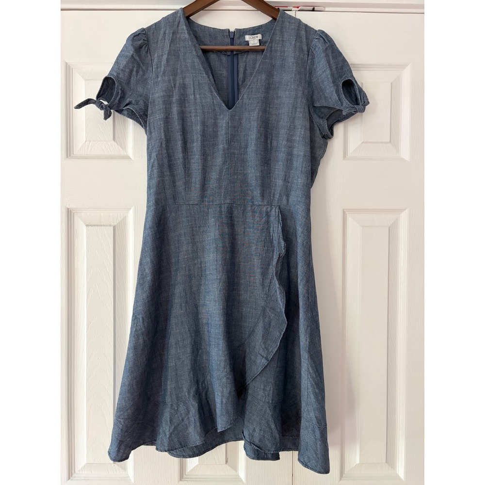 J.Crew Womens Blue Chambray Ruffle Faux Wrap Dress Style Size 6